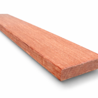 140 x 19mm merbau decking board isolated on a white background with a soft drop shadow, showing rich reddish-brown hardwood grain and smooth edges